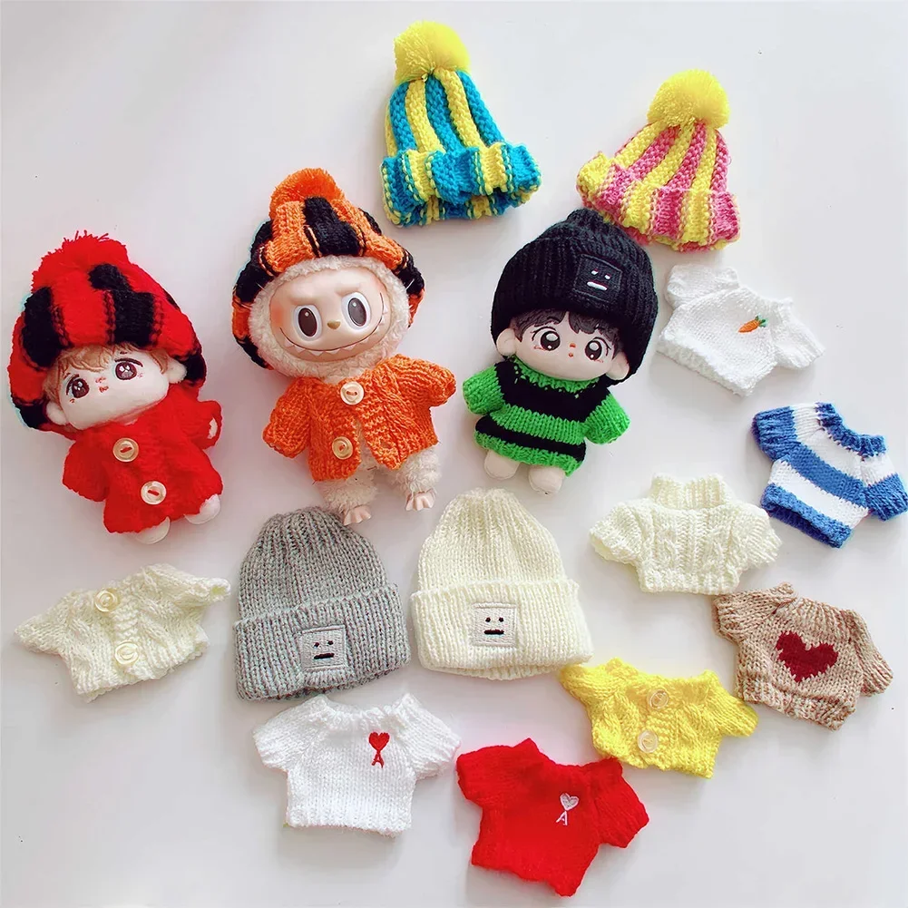 Mini Doll'S Clothes Outfit Dolls Accessories for Labubu and 10cm Cotton Doll Sweater Scarf Hat Set Clothing Christmas Gift