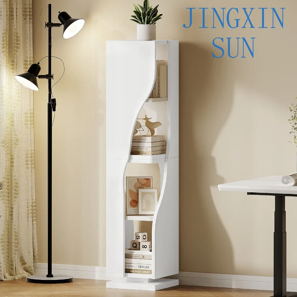 360 ° Rotating Bookshelf Bookcase Corner Display Storage Spinning Style