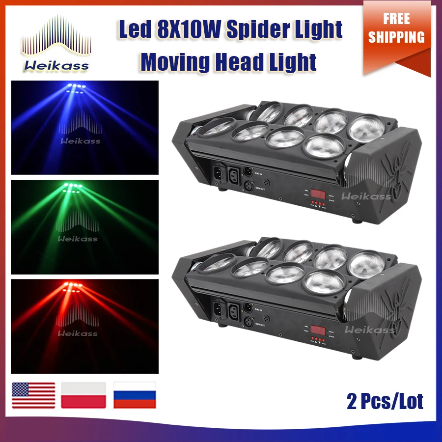 

0 Tax 2Pcs Led Spider light 8X10W RGBW Moving Head Beam Light 8 eyes led moving head DJ effect lighting for bar nightclub