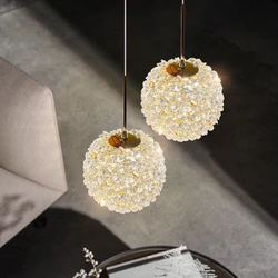 Luxury Round Ball Pendant Lamp Bedhead Warm Pendant Light Romantic Crystal Hanging Lamp for Dining Room Long Line Decor Fixture