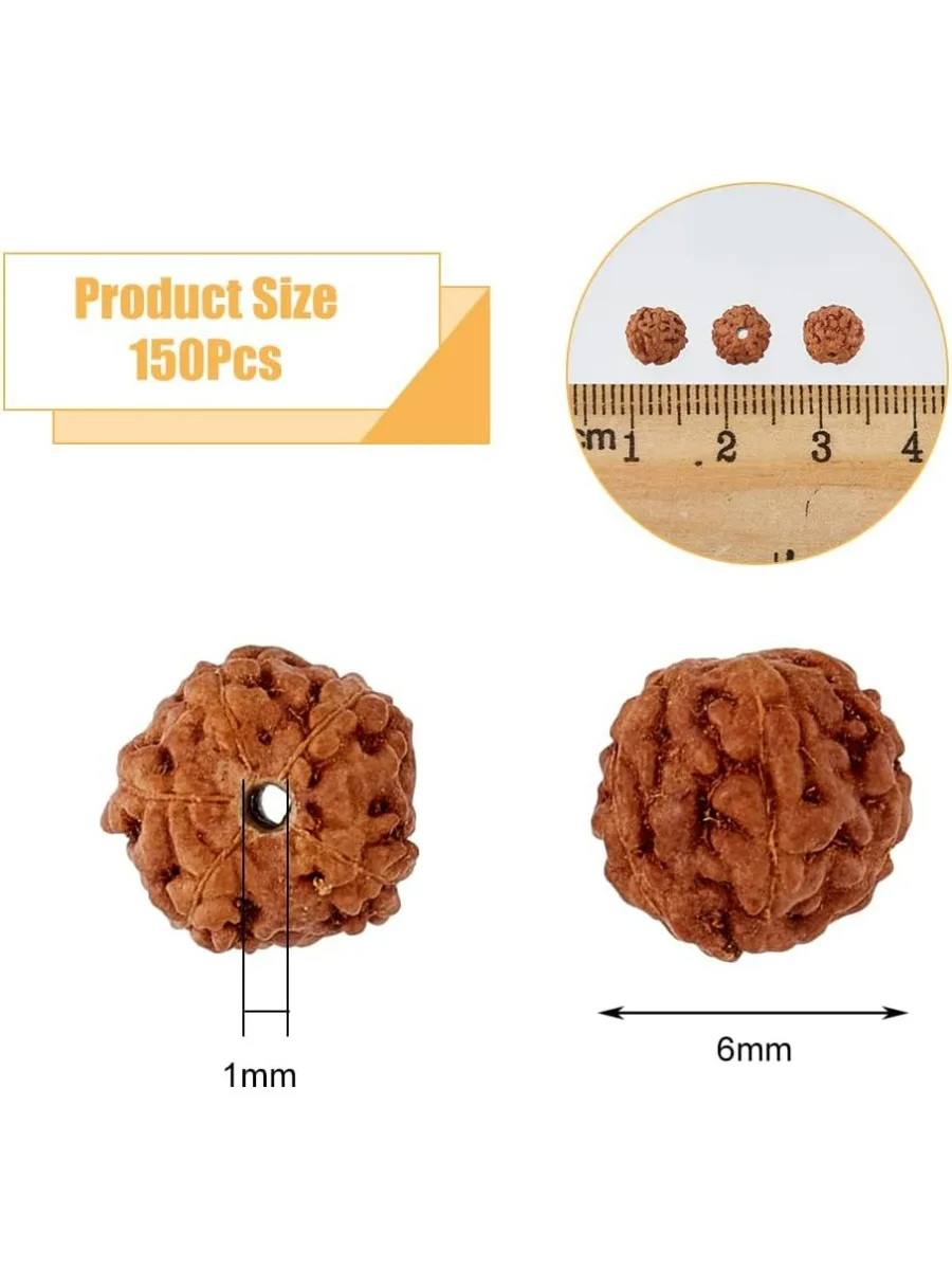 150 шт., бусины Рудракши, четки для медитации, круглые свободные энергетические бусины, 6 мм, бусина Бодхи, натуральная деревянная бусина, браслет «сделай сам», ювелирные изделия