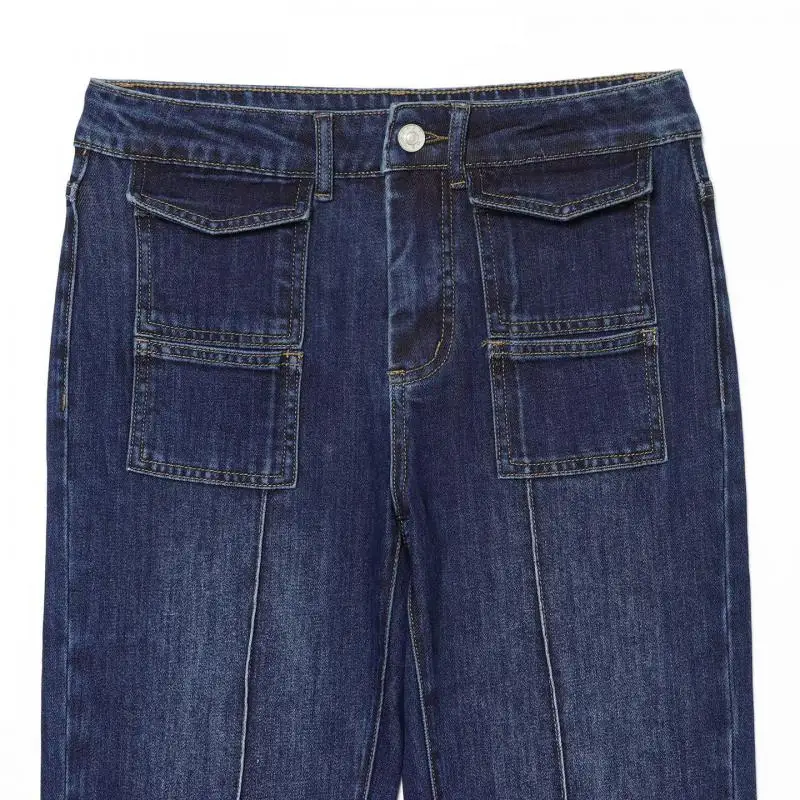 Withered Minimalist Fashion Elegant Women's Jeans Pockets Southern France Slim Fit High Waisted Flared Denim Pants Woman Clothes