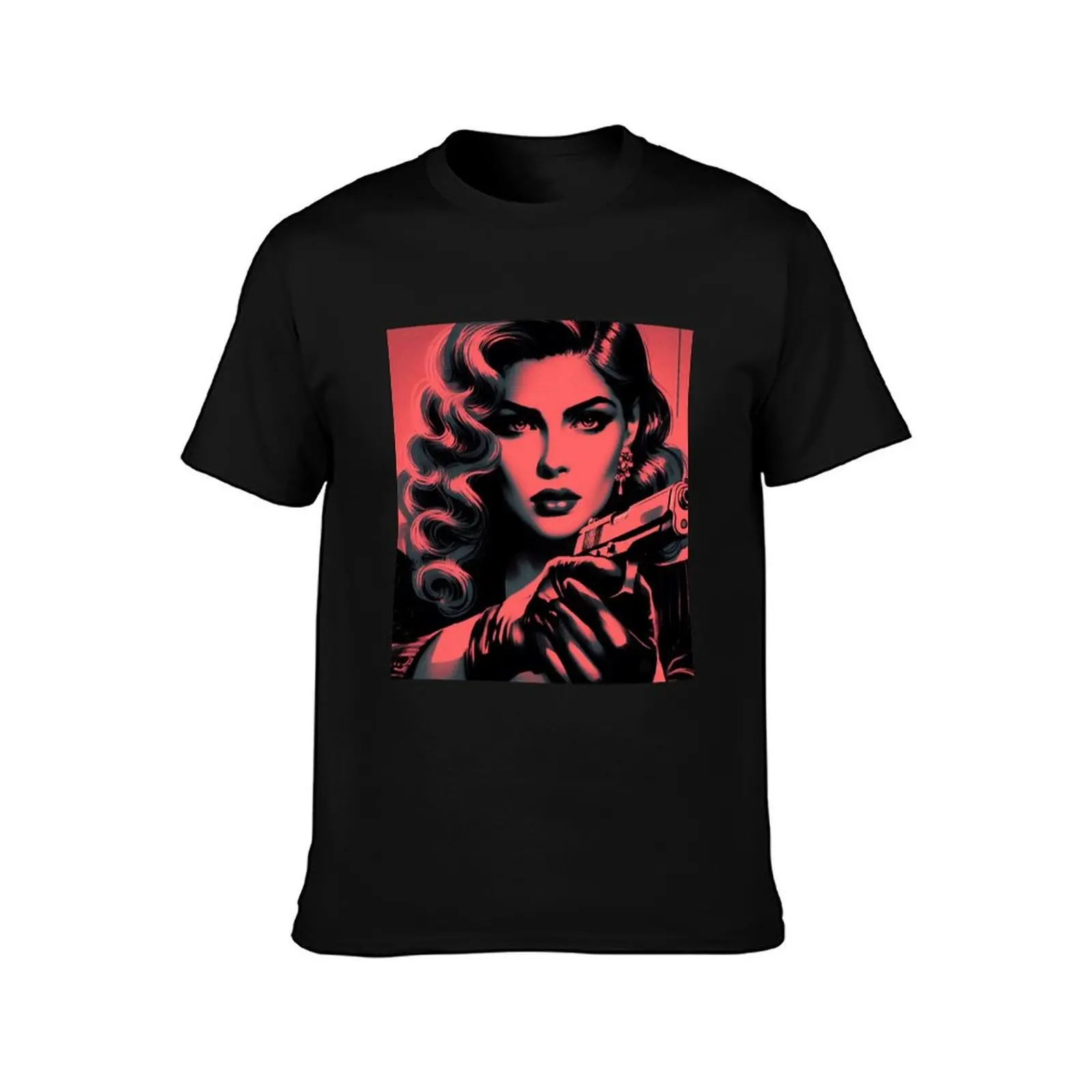 Femme Fatale Aiming [Noir aesthetic] T-Shirt Summer Casual Cotton Tee Oversized Streetwear Tops Vintage Graphic Print