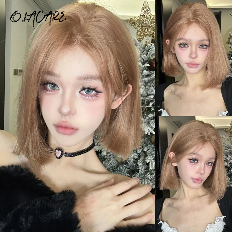 

Blonde Brown Synthetic Lace Front Wigs Short Straight Bob Wigs for Women Middle Part Lolita Cosplay Natural Hair Wig Daily