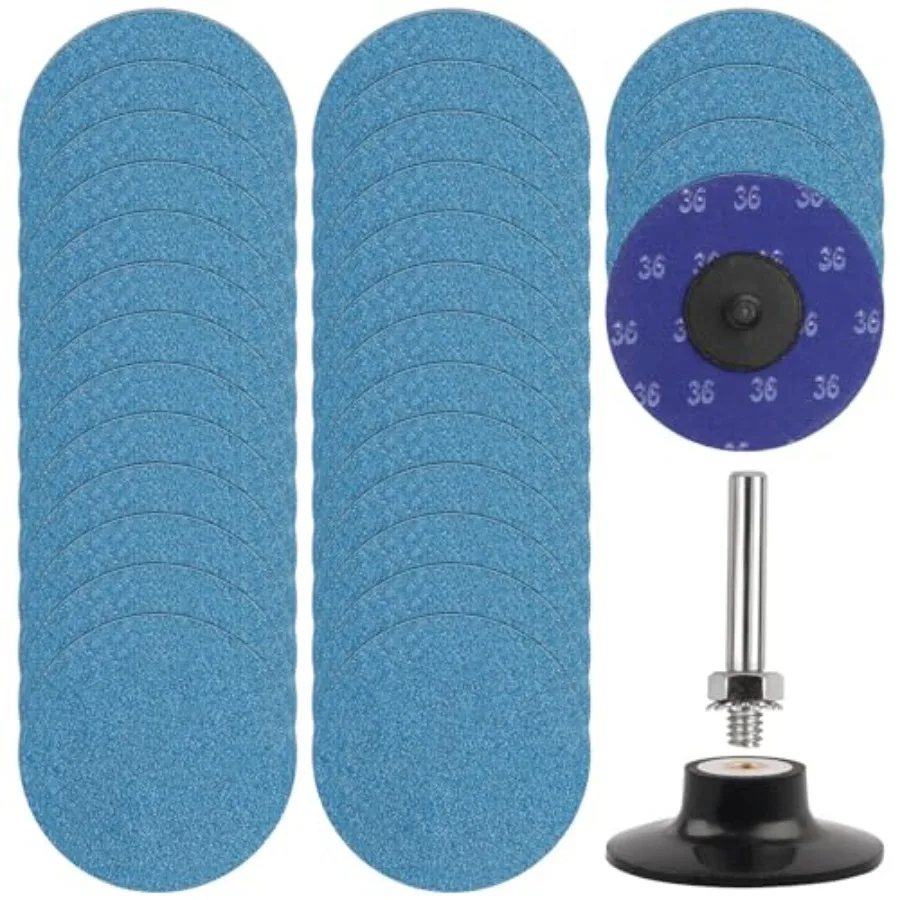 3 inch Sanding Discs Roll Lock Quick Change Discs, 30PCS 36 Grit Grinding Disc Set with 1pcs 1/4'' Holder for Die Grinder, Disc
