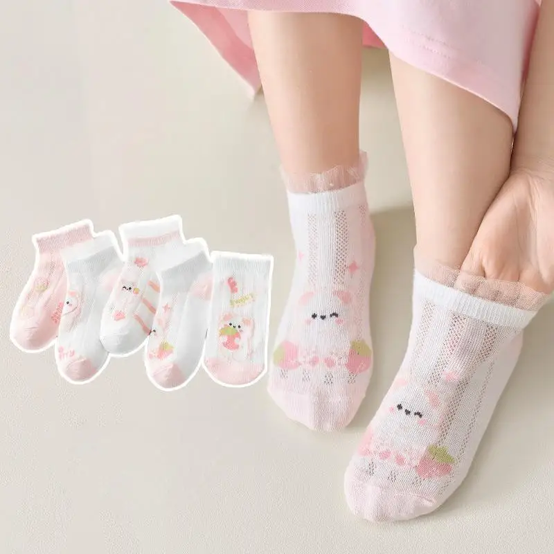 

5 пар детских носков, летние тонкие носки для девочек, детские супертонкие дышащие сетчатые носки для лета.