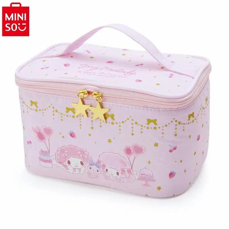 MINISO 2024 New Cartoon Kuromi Large Capacity Makeup Bag for Women High Quality Sweet Portable Travel Storage Bag