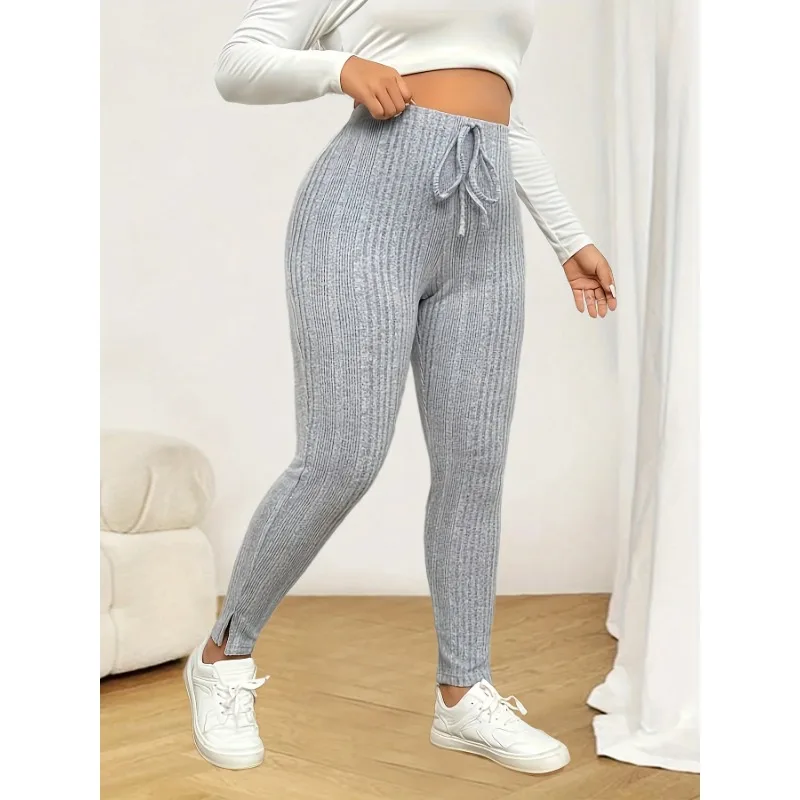 

Plus Size 1XL-5XL New Fashionable Women's Solid Color Casual Lace Up Pants Women's Casual Cropped Pants