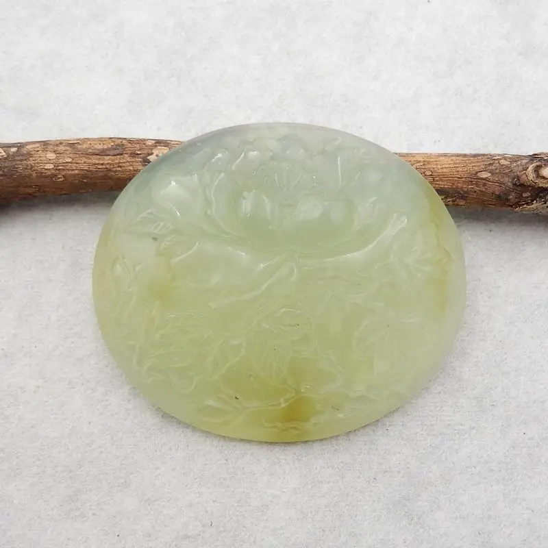 

Natural Stone Nephrite Jade Carved Lotus Flower Cabochon Fashion Jewelry Necklace Accessories 51x44x10mm 31g