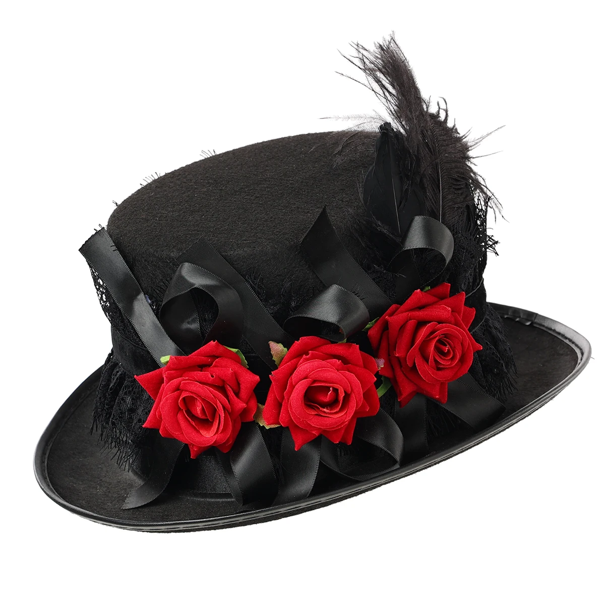 

Women New Retro Handmade Steampunk Top Hat With Flowers and Lace Ribbon Stage Magic Hat Party Hat Size 58CM Steampunk Hat