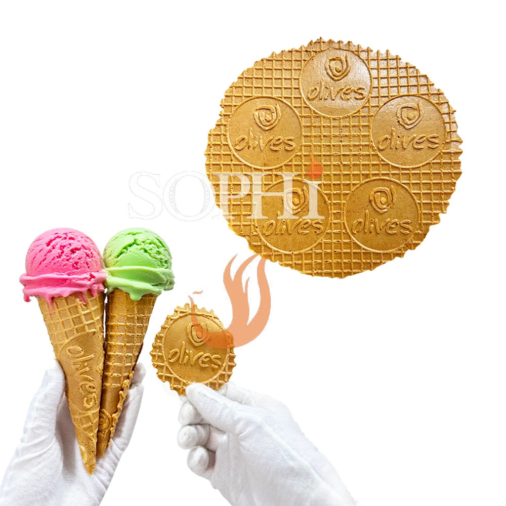 Commercial Custom Mold Ice-cream Waffle Cone Machine Customized Mold Carved by CNC Personalized logo Italian Gelato Waffle Maker