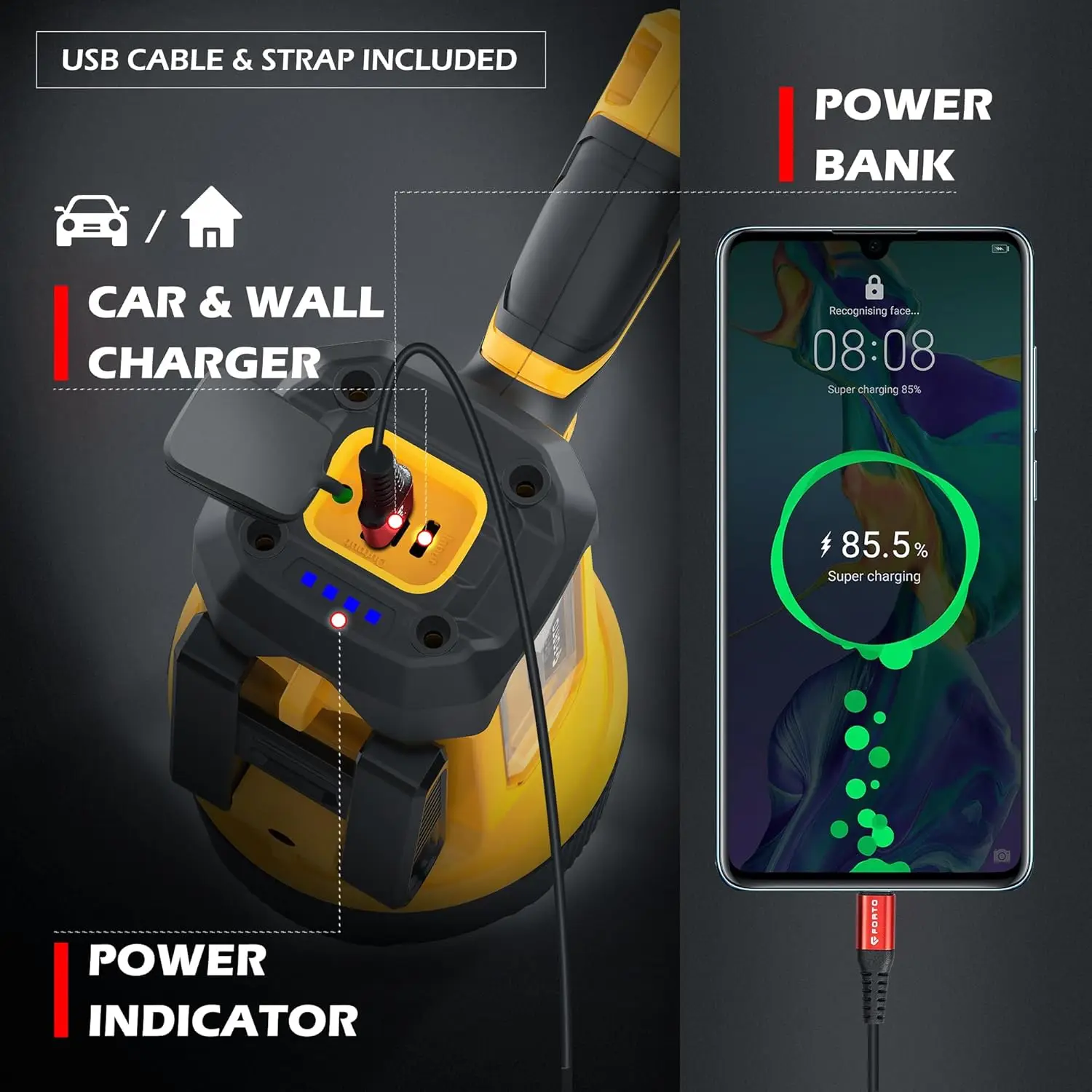 200000 Lumens Rechargeable Spotlight with Foldable Stand, 6 Modes IPX7 Waterproof for Outdoor Activities