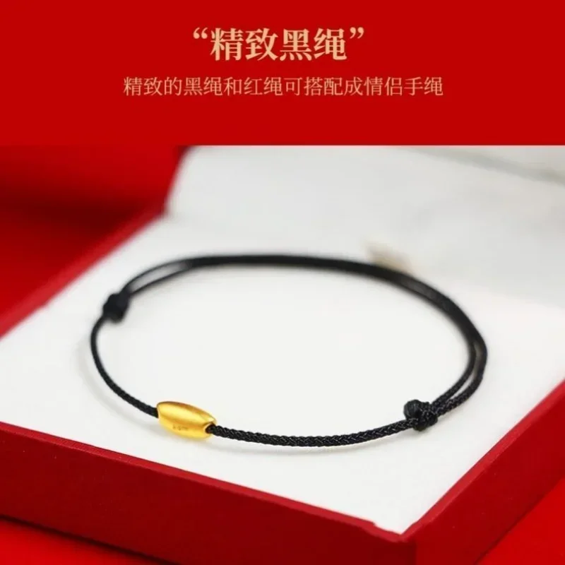 Cuerda tejida a mano con nombre grabado gratis, cuerda roja y negra, cadena de mano, cuentas de la suerte chapadas en oro de 24K reales para hombres y mujeres, pulsera para parejas