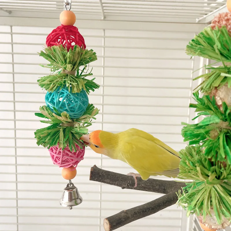 Parrot Chew Toys Natural Corn Husk Ball and Cob String for Cockatiel Lovebird Budgie Cage Hanging Foraging Interactive Bird Toys - view 2