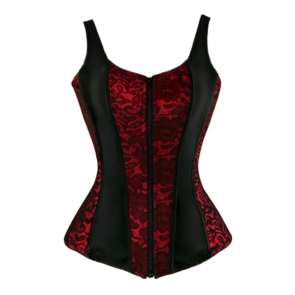 Sexy Jacquard Shoulder Straps Corset Top Vest Zipper Shaper Corsets Bustiers Plus Size Brocade Lingerie Overbust Corselet