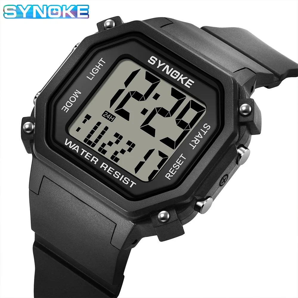 SYNOKE jam tangan pasangan jam tangan Digital pria olahraga Chronograph bercahaya tahan air wanita militer elektronik jam tangan Fashion