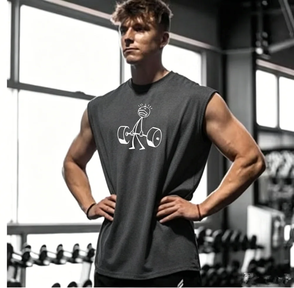 2026 Summer weightlifting men's vest, outdoor sports running Fitness men's sleeveless T-shirt, mesh quick-drying men's vest