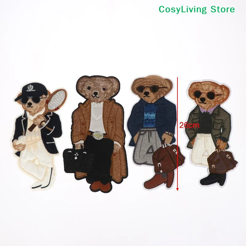 1Pcs Large Bear Clothing Patch Hand Sewn Embroidery Patches Clothes Decoration DIY Craft Backpack Textile Sewing Applique