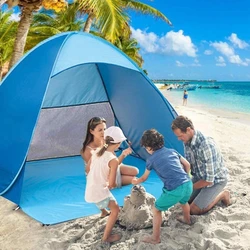 Tienda de playa de apertura automática rápida, refugio solar con protección UV, sombra ligera, apertura emergente para acampar al aire libre y pescar