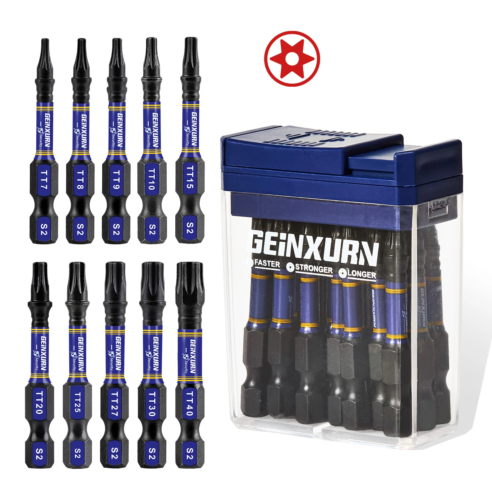

Geinxurn, 20 шт., 2-дюймовый набор отверток Torx с ударной защитой (TT7-TT40), стальные отвертки S2 с цветной коробкой для хранения (синий)