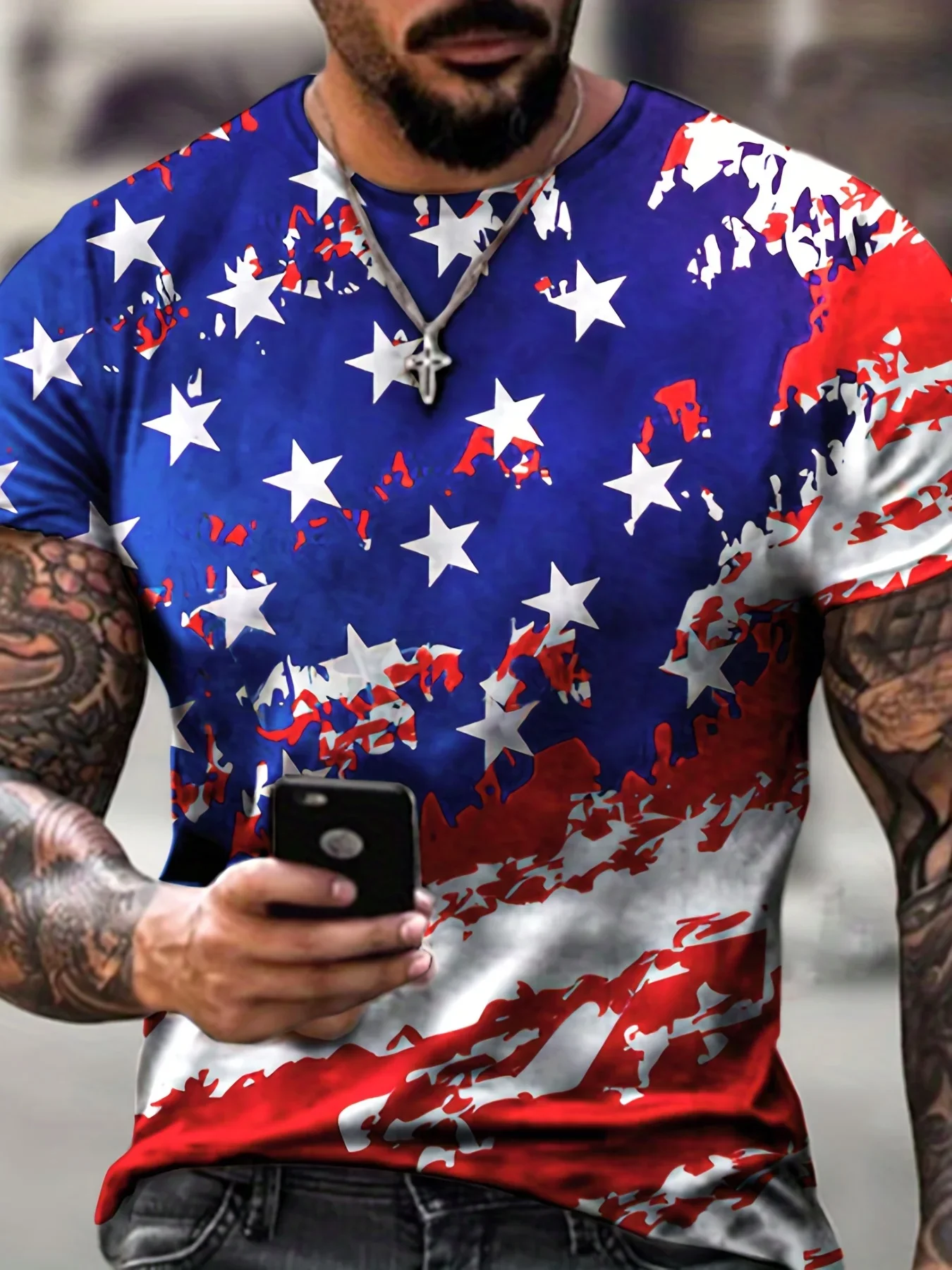 Fashion USA Flag Stripes 3D Printed Plus Size Men's T-shirt Summer Short Sleeved Breathable Men's Clothing Top T-shirt