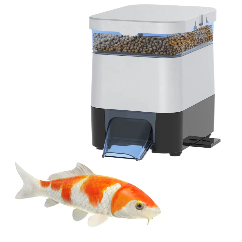 Automatic WiFi Fish Feeder With Remote Control Battery-Powered Plastic Design Small Timing LCD Display