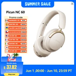 Picun NC60 ANC Wireless Bluetooth 5.4 Headphone 48dB Hybrid Active Noise Cancellation Headsets 40mm Driver 80H Playtime Earphone