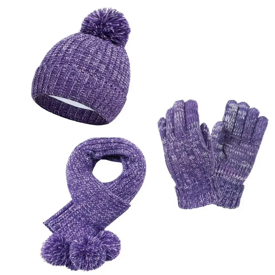 6PCS 어린이 모자 스카프 장갑 세트 소년 소녀를위한 겨울 따뜻한 니트 보닛 장갑