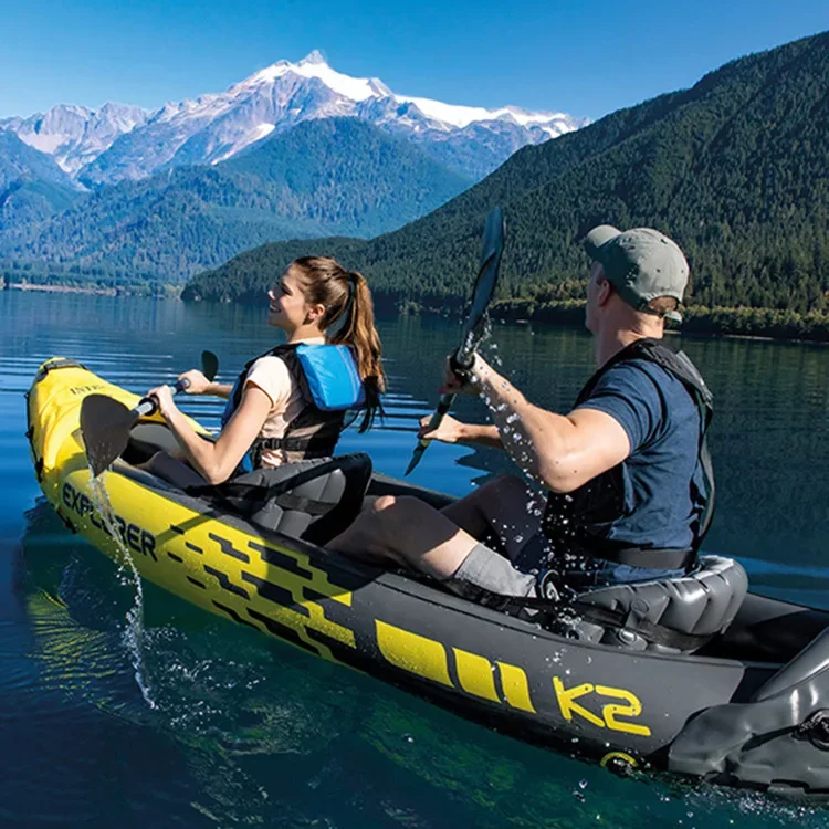2 คน Kayaker Inflatable Dinghy Rafting Double Assault เรือล่องแก่ง Kayaker ที่นั่งเรือตกปลากลางแจ้ง