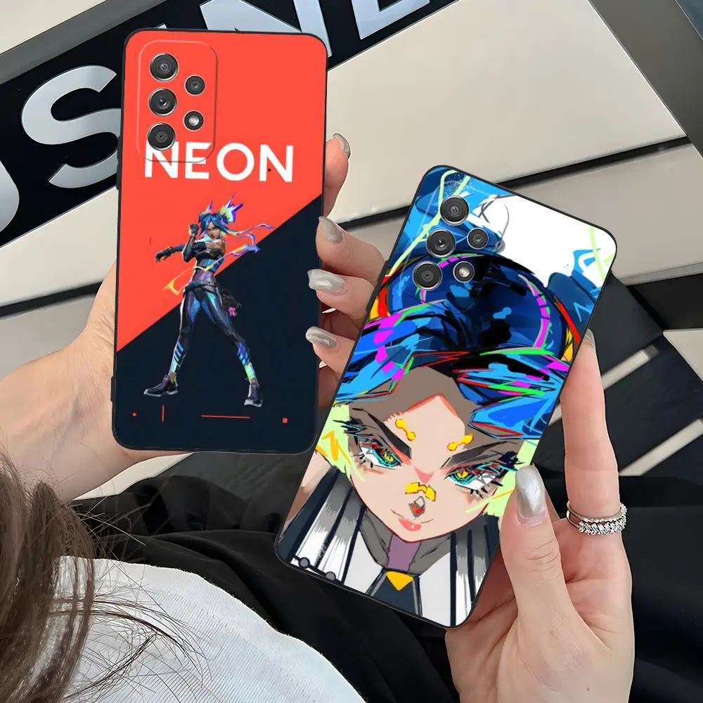 Valorant neon caso de telefone móvel para samsung galaxy m55 54 42 35 34 33 32 23 22 15 14 13 12 f55 5g cor capa protetora bonita