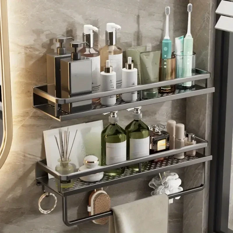 1 Piece Bathroom Rack Wall-Mounted Shampoo And Cosmetic  Rack Aluminum Shower Shelf Towel Toothbrush Tooth Cup  To Barh tub mat