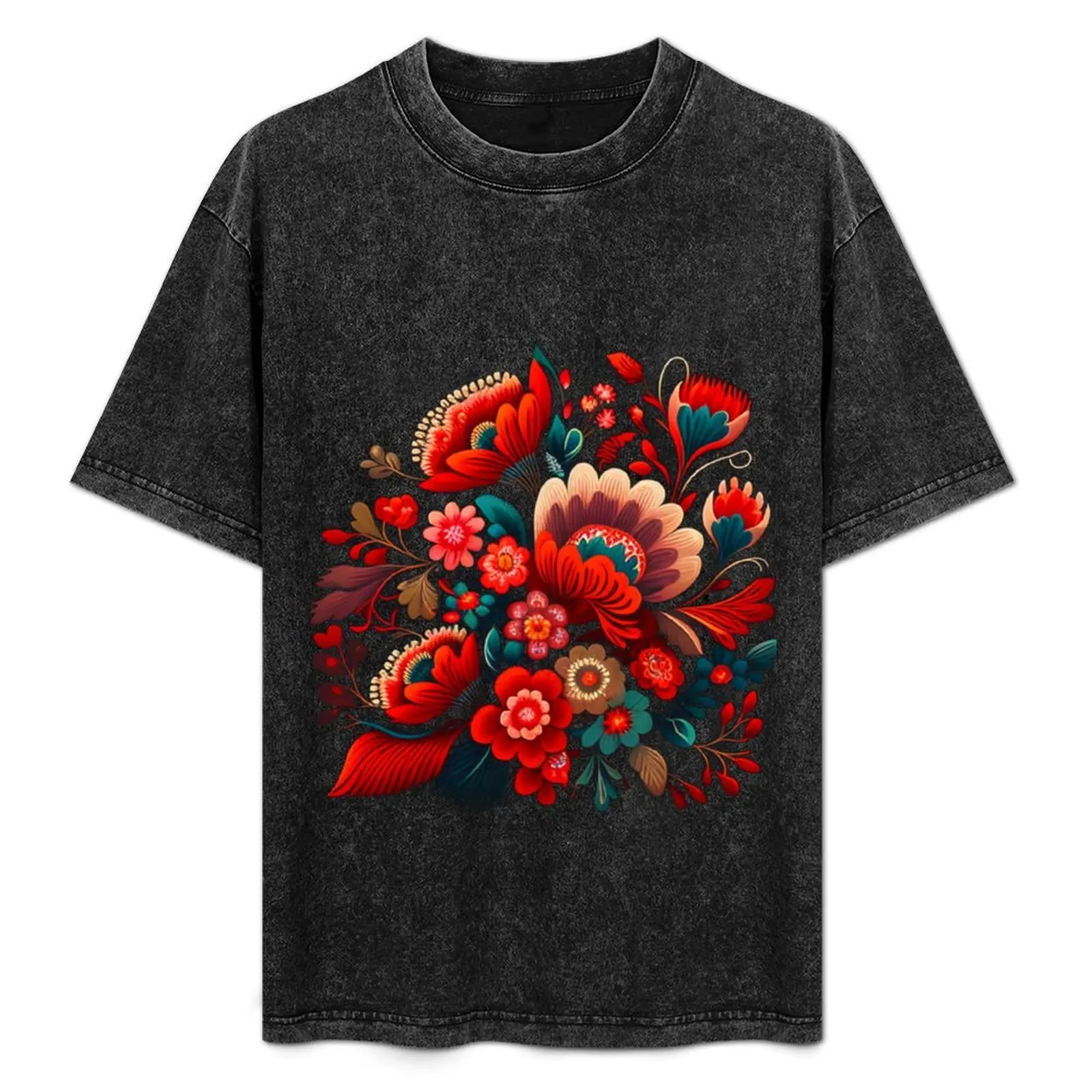 

Polish Folk Flowers Red on Black T-Shirt customs sublime compression shirt men