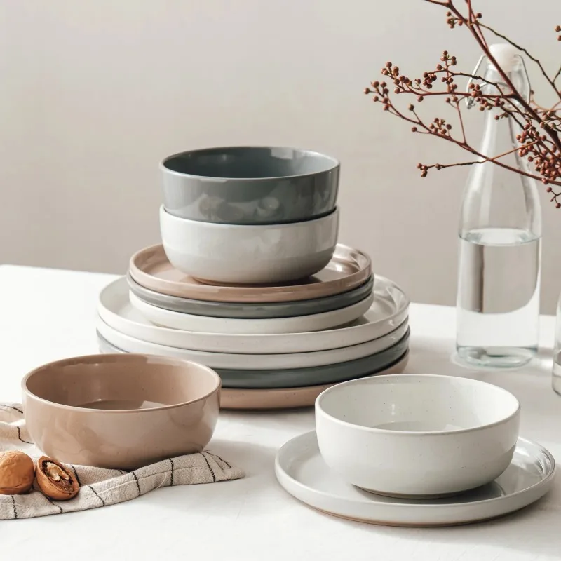 

Plates and Bowls Set, 12 Piece Stoneware Dinnerware Sets,