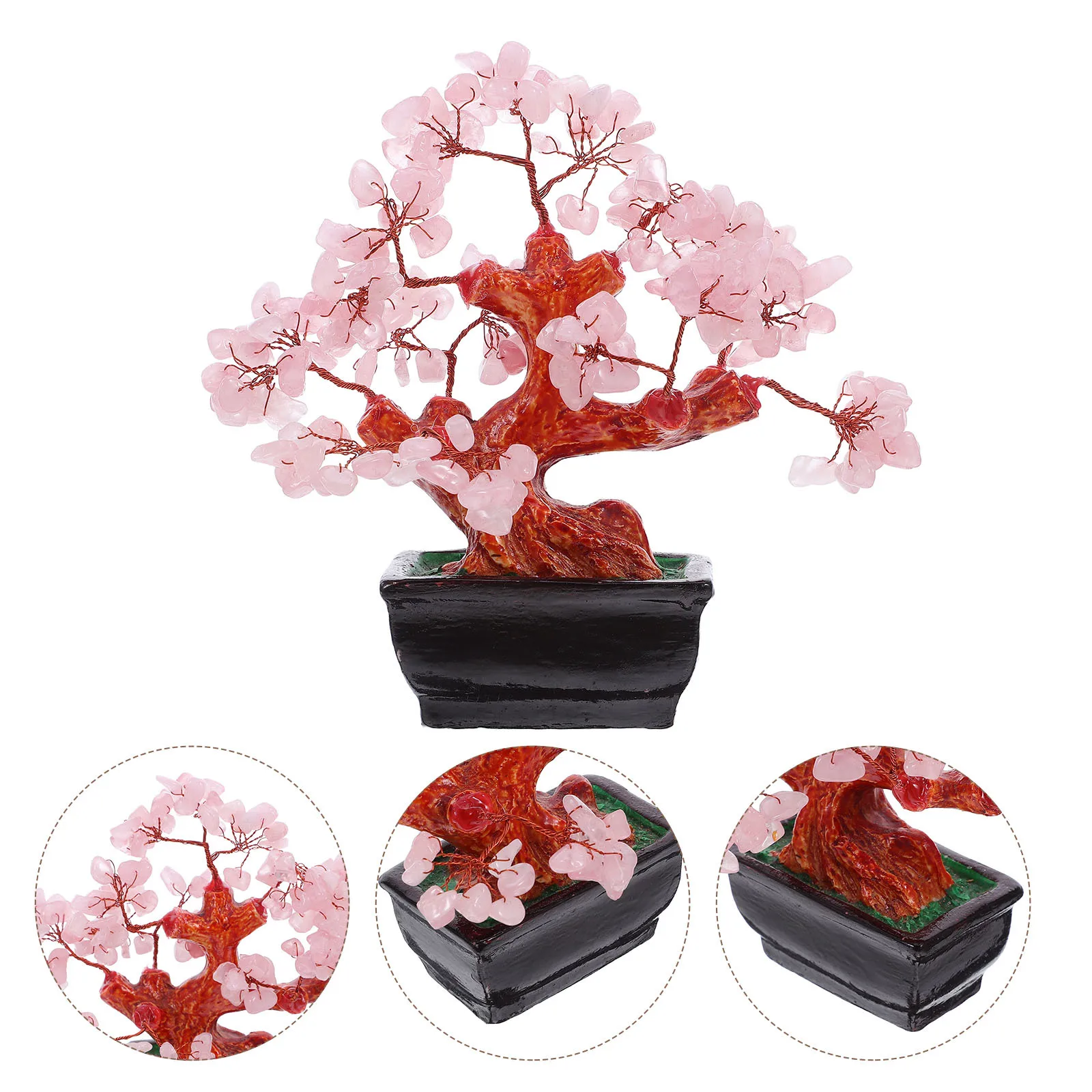 

Crystal Bonsai Tree Pink Quartz Feng Shui Money Tree Decorative Desktop Ornament for Wealth Luck Home Decor Tabletop Crystal