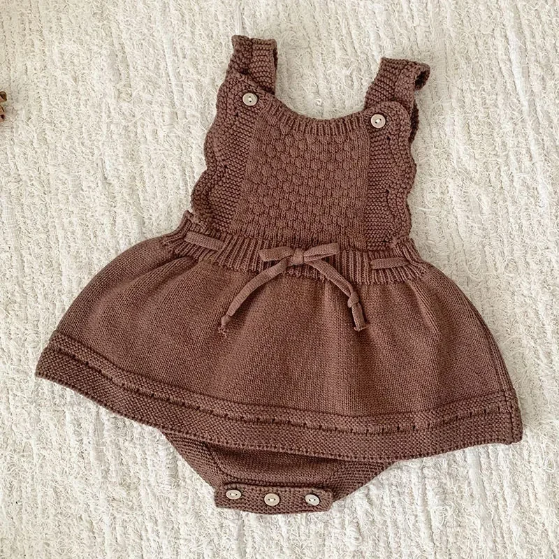 2024 New Autumn Toddler Baby Girl Knitted Romper Sleeveless Solid Color Infant Baby Girls Knitted Jumpsuit Children Clothes