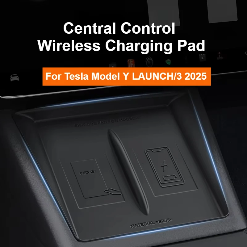 Silicone Anti-Skid Pad for Tesla Model 3+ Highland/Model Y LAUNCH/Juniper Phone Wireless Charging Pad Non-Slip Mat Accessories