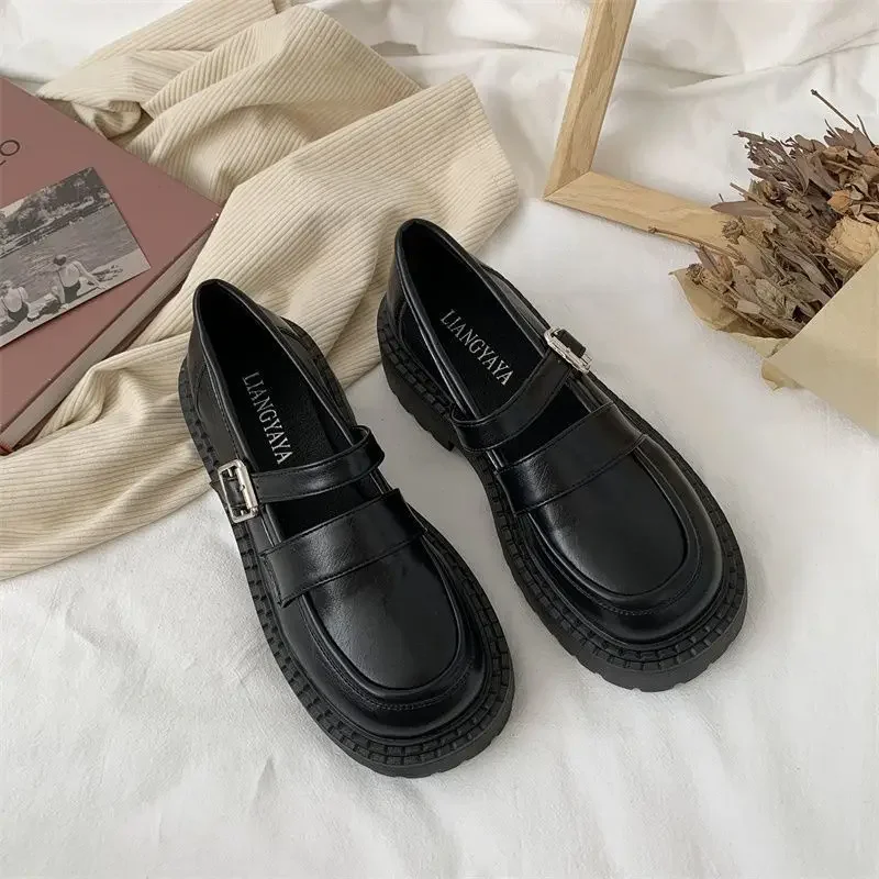 Brown Luxury Leather Casual Round Toe Ladies Footwear Japanese Style Lolita Gothic Women\'s Shoes Platform Buckle Mary Jane 39 E
