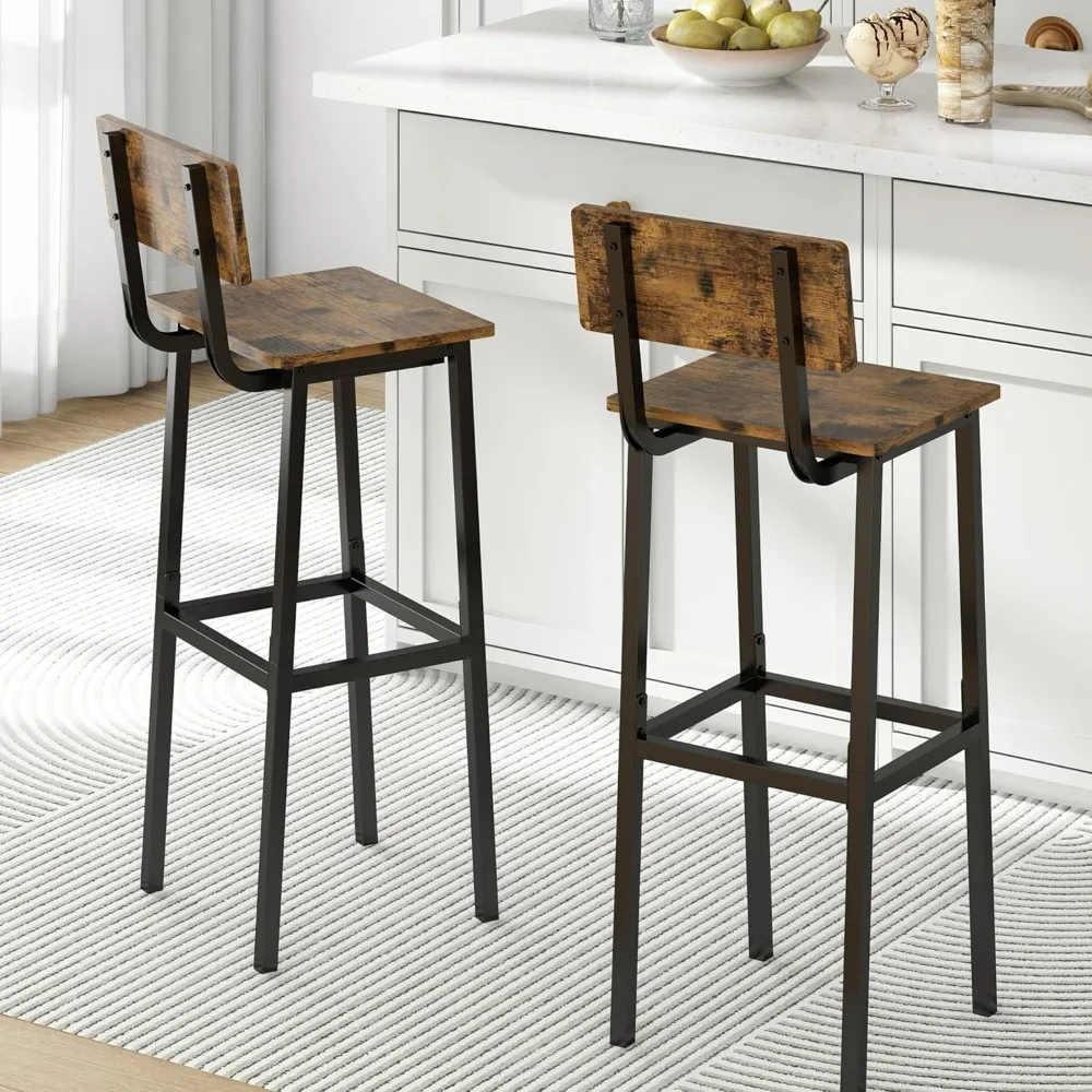 

Bar Stools, Tall Bar Stool with Backrest and Footrest, Industrial Style Counter Height Bar Stool for Dining Room, Tall Chair
