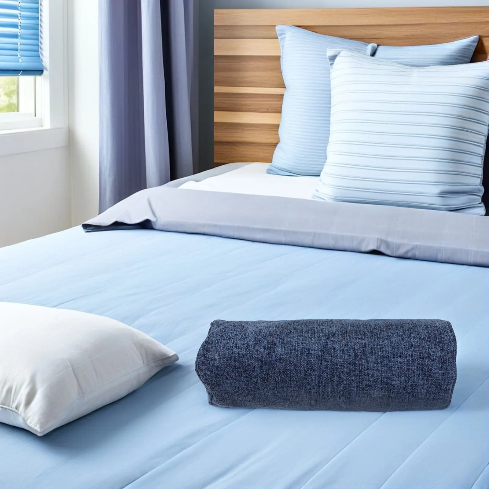 Blue Cylinder Lumbar Pillow Cover Cotton Linen Neck Roll Pillowcase Round Soft Breathable Travel Pillow Cover 15.7x5.9 Inch Sofa