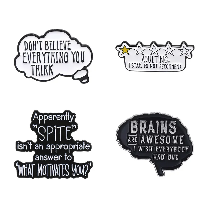 Pins Personalized English Short Sentence Brooch Creative Letter Brain Metal Accessory Badge Metal Enamel Pins Badges for Clothes