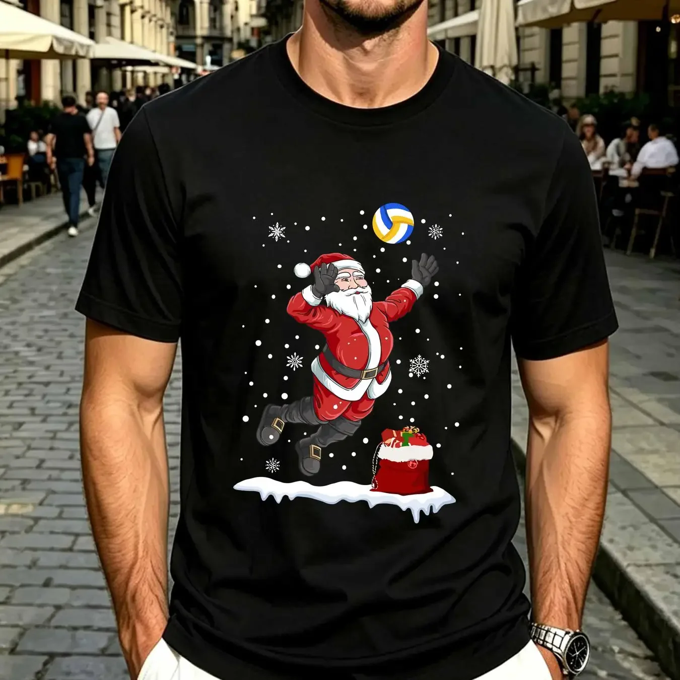 washed T Shirt Christmas Santa Claus Volleyball Boys Girls Kids Shirtns Xmas vintage Washed Unisex Comfortable Versatile