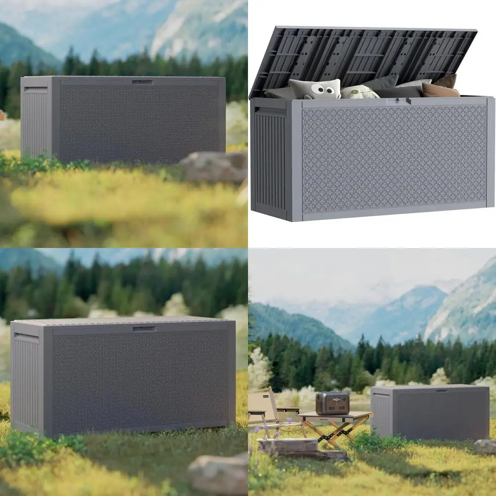 

90 Gallon Outdoor Storage Box, Lockable Package Outside Storage Box Waterproof, Patio Cushions Deck Storage Boxes, Rattan Plasti