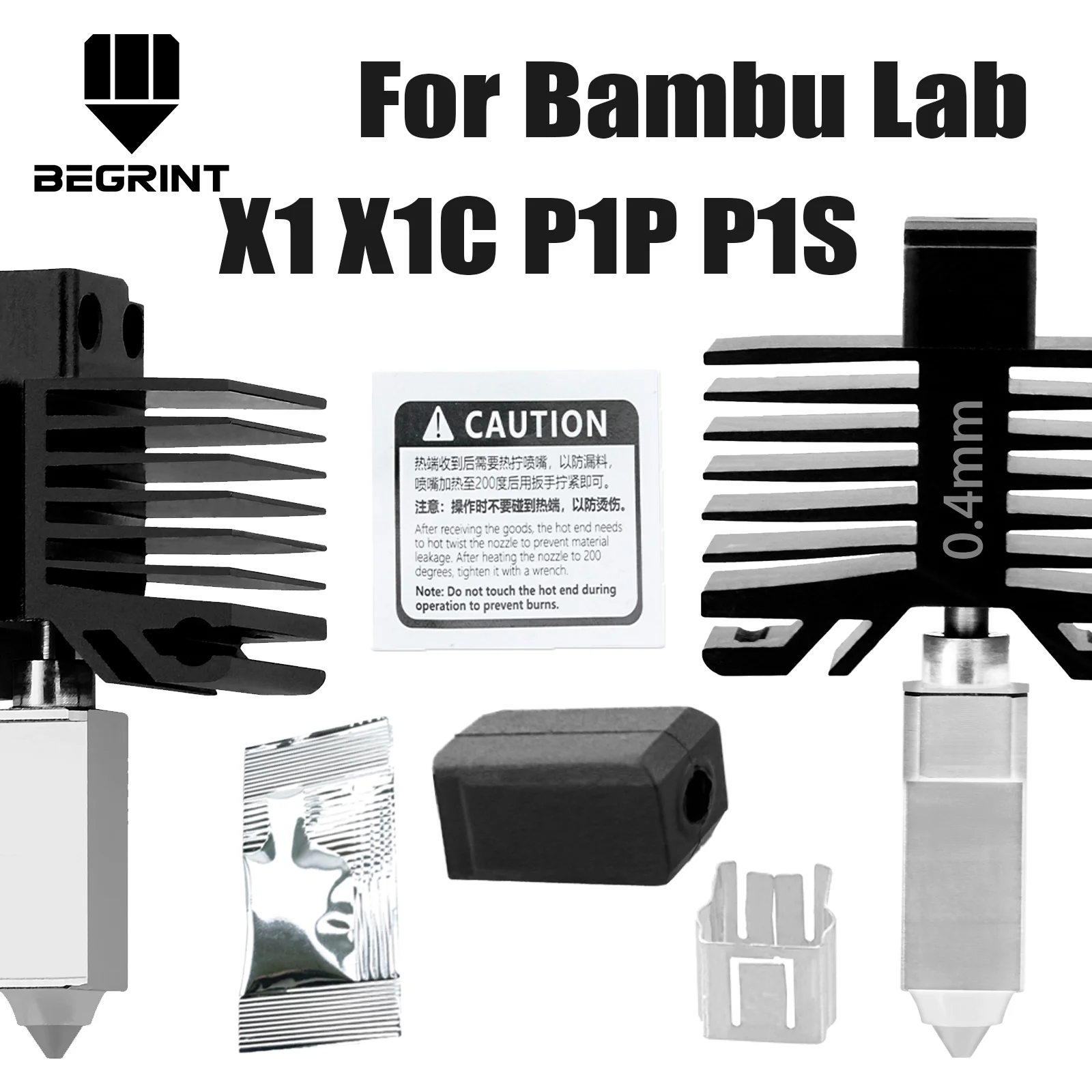 

Обновление Hotend для Bambu Lab X1/X1C Hot End для Bambulab P1P/P1S сопло из закаленной стали 0,2/0,4/0,6/0,8 мм, детали 3D-принтера