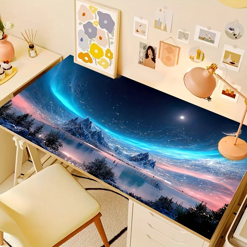 Beautiful starry sky landscape pattern mouse pad, edging mat for boys and girls, game desktop mat, anti-slip mat