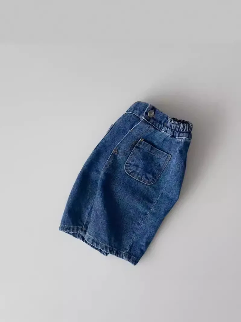 2024 estate nuovo bambino pantaloni larghi larghi pantaloni in Denim infantile ragazzo ragazza solido pantaloni Casual bambino Versatile Jeans