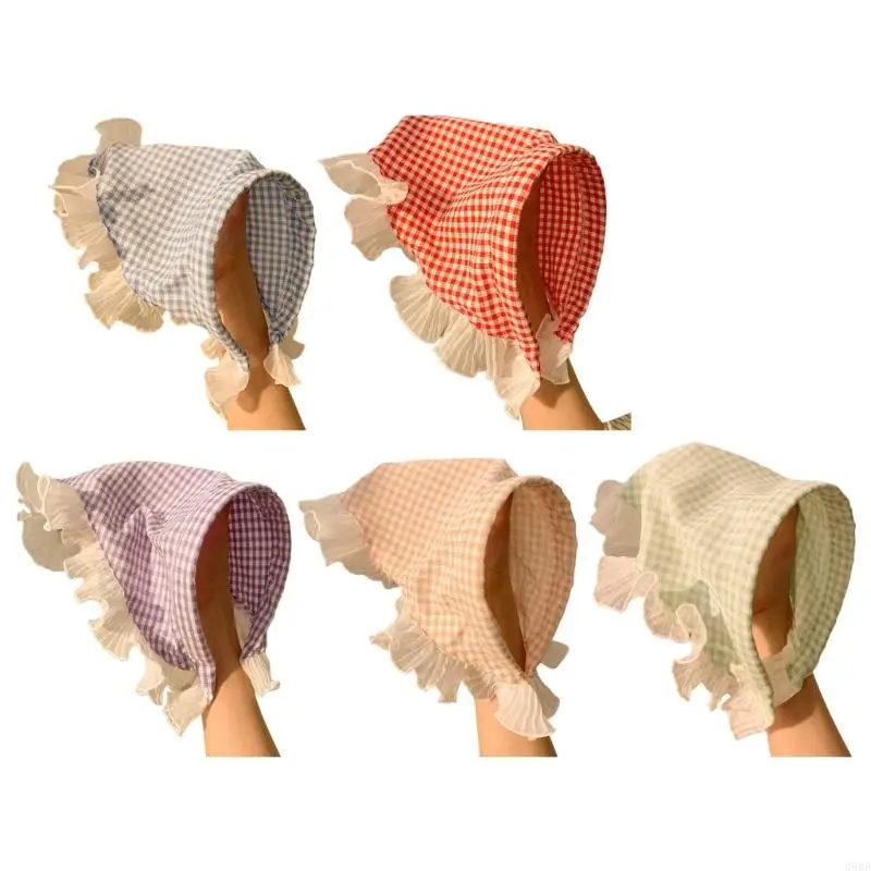 

652F French Hair Scarf Headbands Triangled Head Kerchief Hairband Checkered Bandanas Headbands Hair Accessory