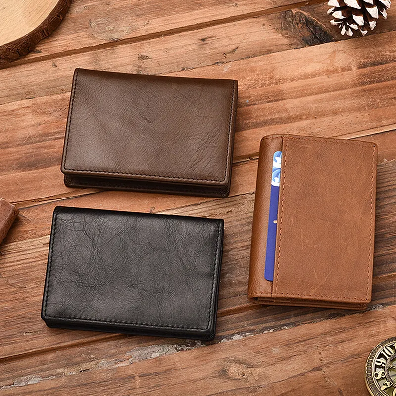 Real Leather Cowhide Card Holder RFID Blocking Purse Men and Women ID Credit Card Vintage Wallet Slim Business Cards Pouch