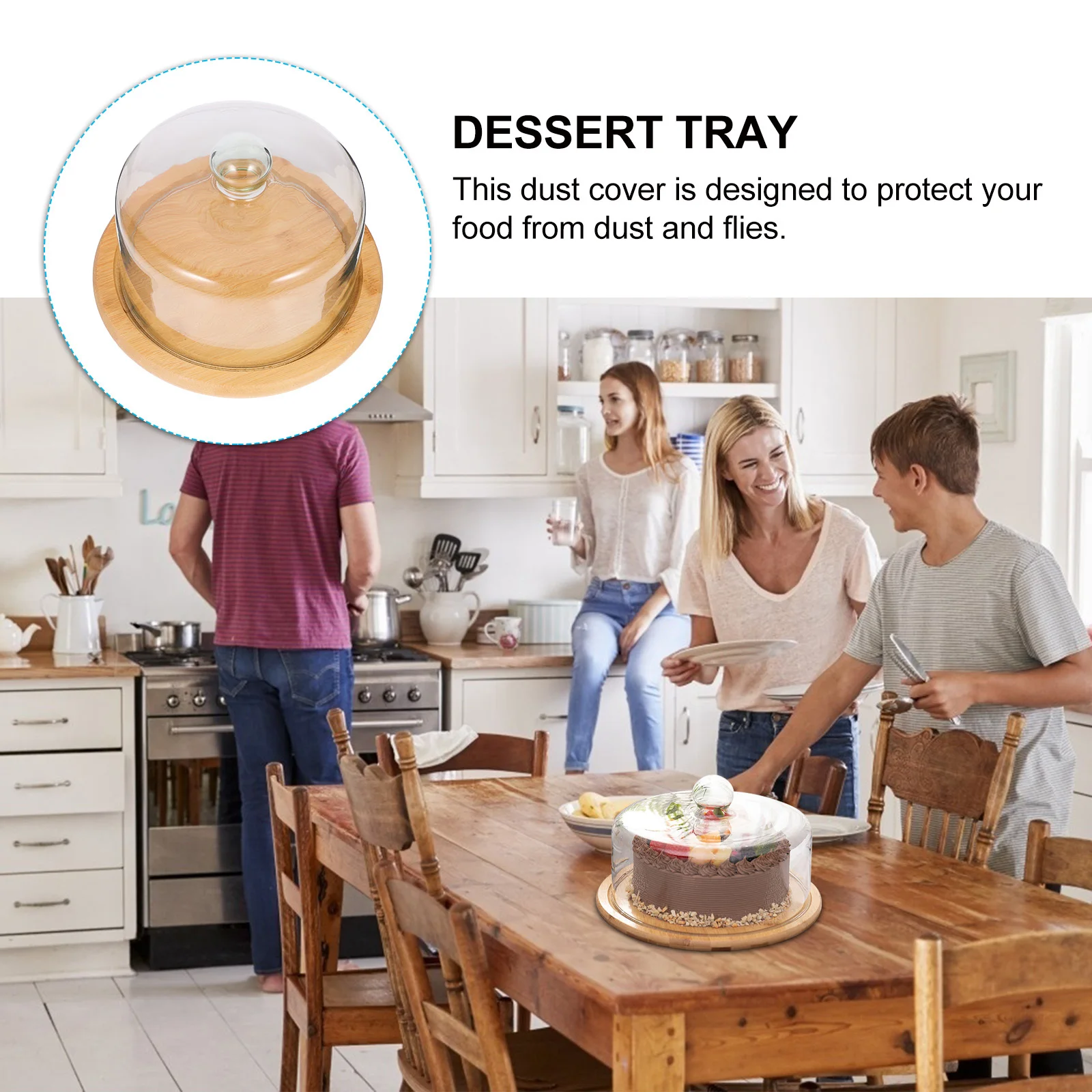 

1Pcs Food Display Stand with Cover Bamboo Tray Safe for Food Storage Simple Appearance Creative Design