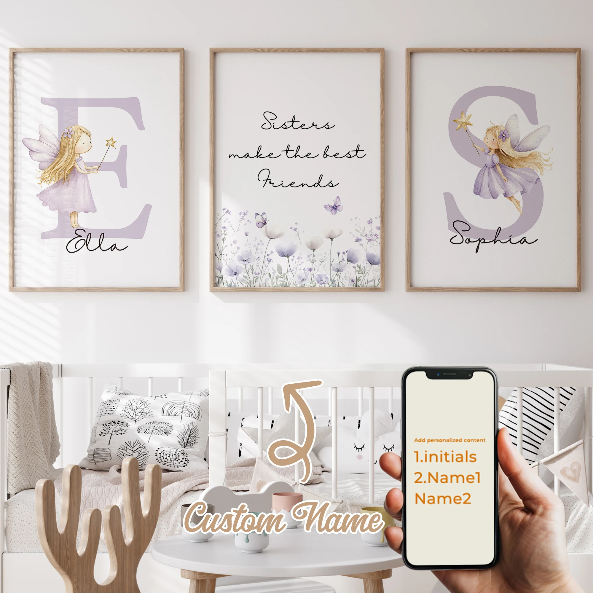 

3pcs Personalized Custom Name Cartoon Purple Fairy Wall Art Print Picture Canvas Poster Painting For Living Room Home Decor