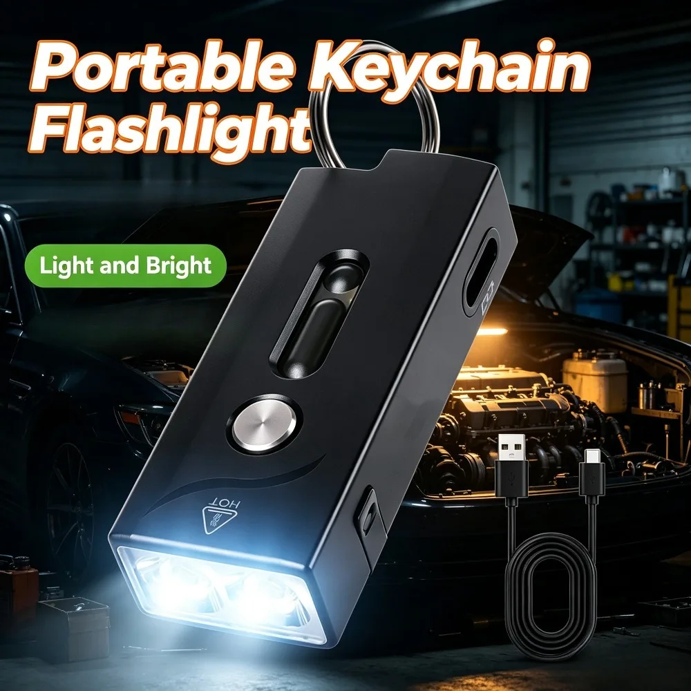 Mini Keychain Flashlight Waterproof Portable Pocket Lamp with Red Green Blue Ambient Light for Daily Carry Outdoor Emergency Use